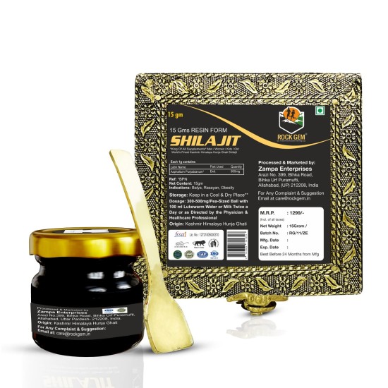 Rock Gem® Pure, Natural & Original Premium Quality Himalaya Hunza Valley Resin Shilajit, Performance Booster For Endurance and Stamina | Contains Lab Report - 15g